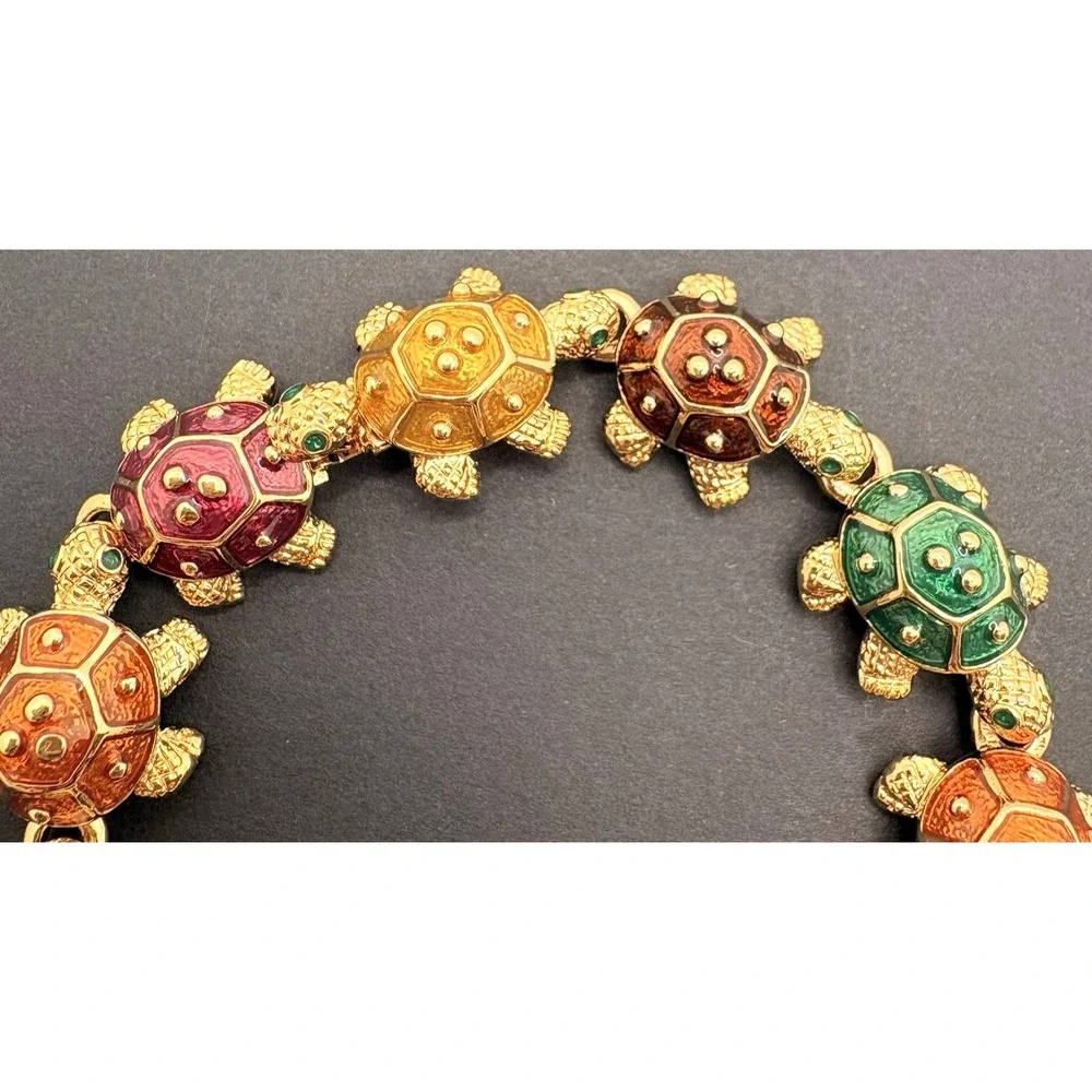 Vintage KJL Kenneth Jay Lane Turtle Bracelet Multi Color Enamel Gold Tone - Picture 4 of 8